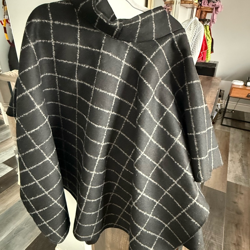Black Windowpane Plaid Poncho